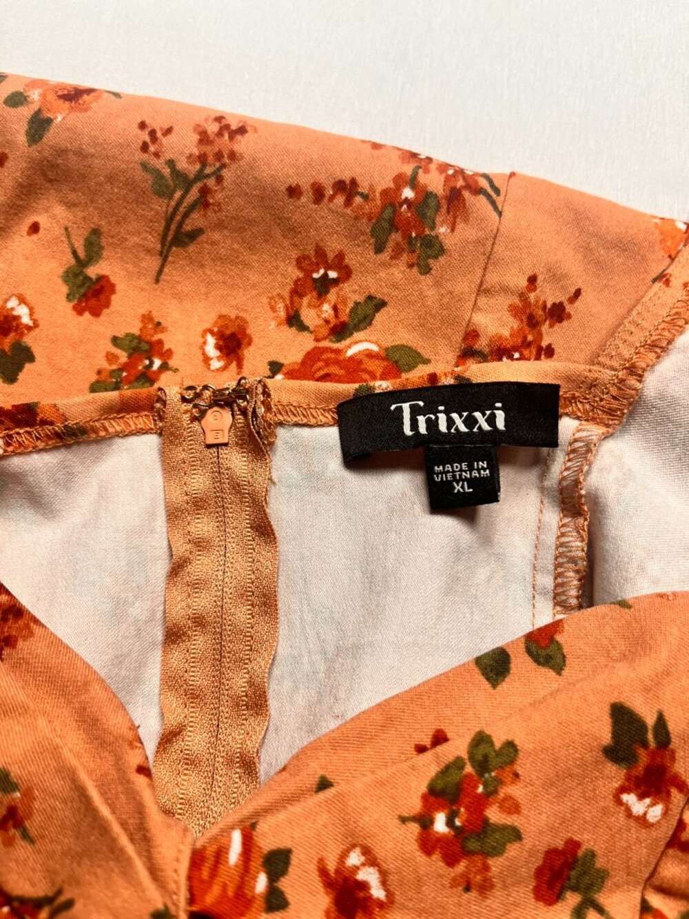 Trixxi Cottagecore Peach Floral Sweetheart Knot Puff Sleeve Mini Dress Women XL - Picture 7 of 9